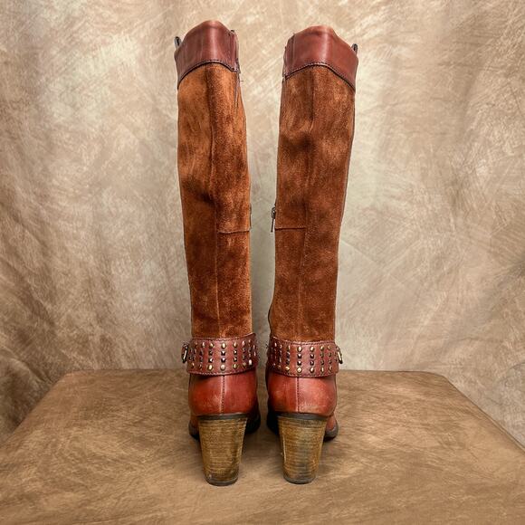 Naturalizer Vintage Y2K Glassy Calf High Suede Boots Block Heel Womens 8 Studded - Picture 6 of 10